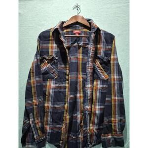 Arizona Mens Button Front Plaid Flannel Medium Navy